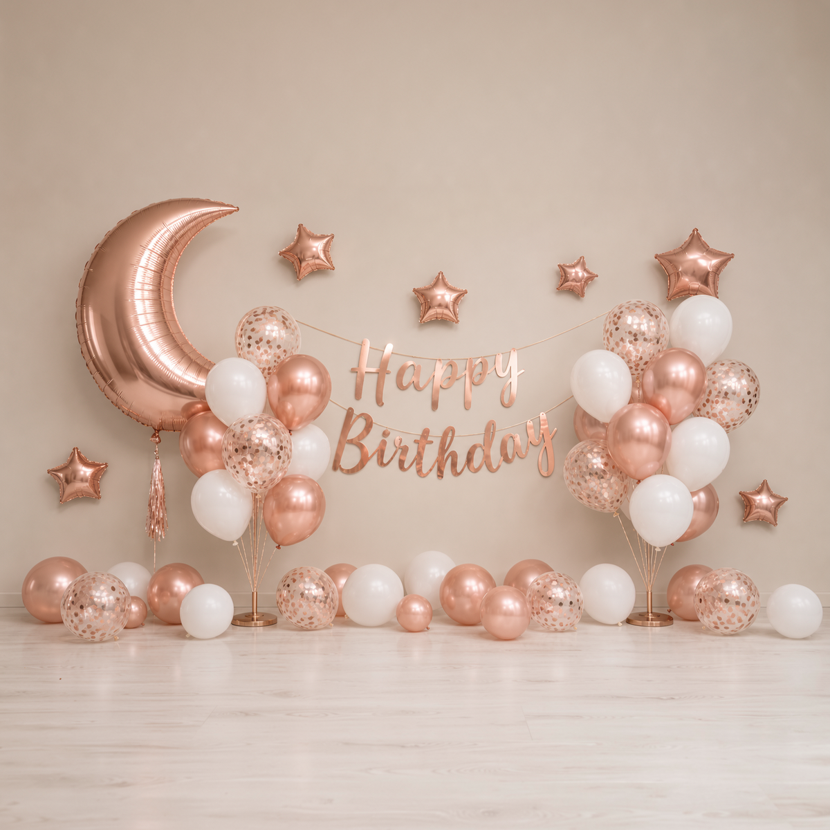 🌙 DIY ROSE GOLD MOON &amp; STAR BIRTHDAY DECORATION