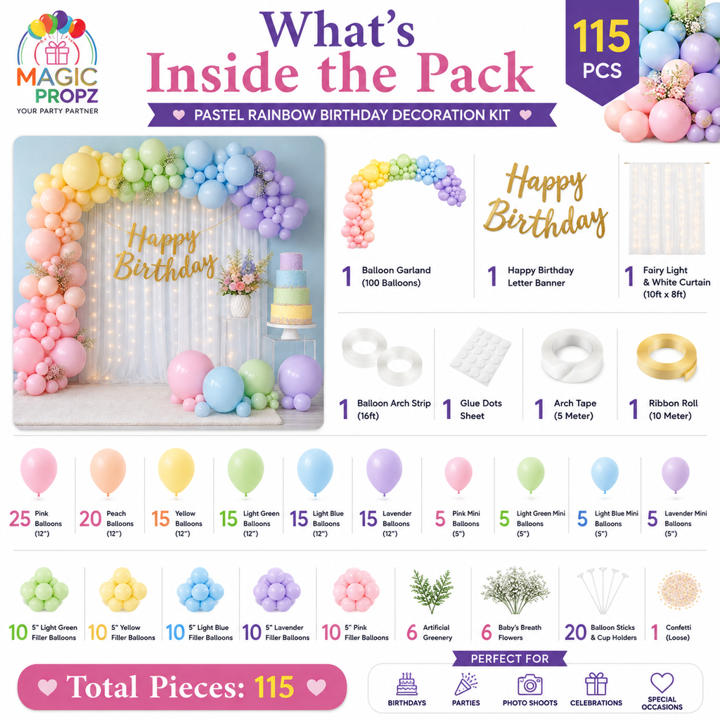 🌈✨ DIY PASTEL RAINBOW BIRTHDAY DECORATION KIT