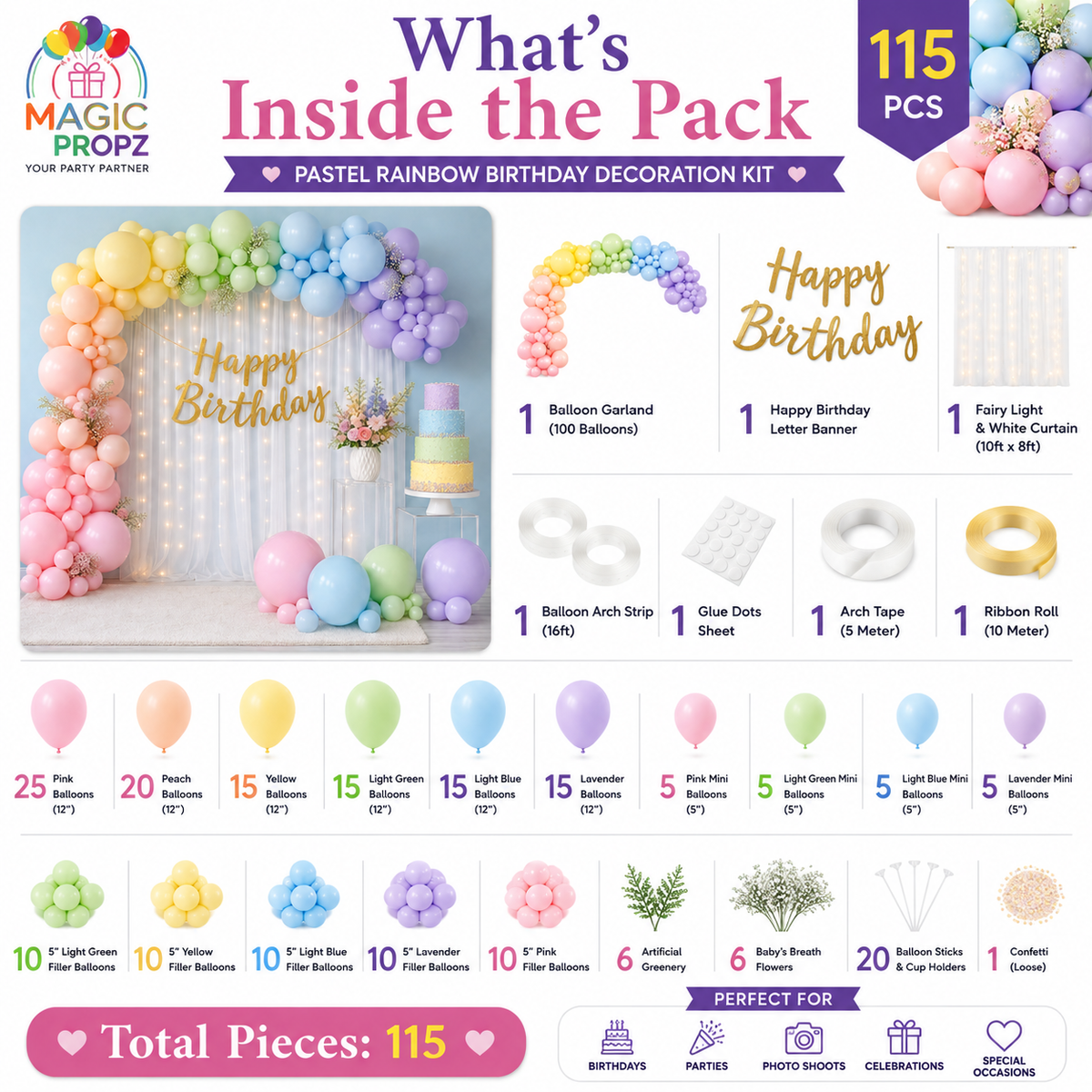 🌈✨ DIY PASTEL RAINBOW BIRTHDAY DECORATION KIT
