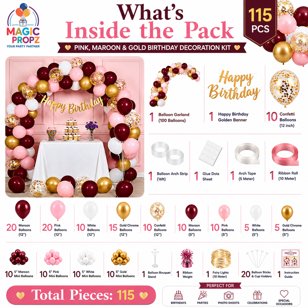 💕 BLUSH • BURGUNDY • GOLD BIRTHDAY DECORATION KIT