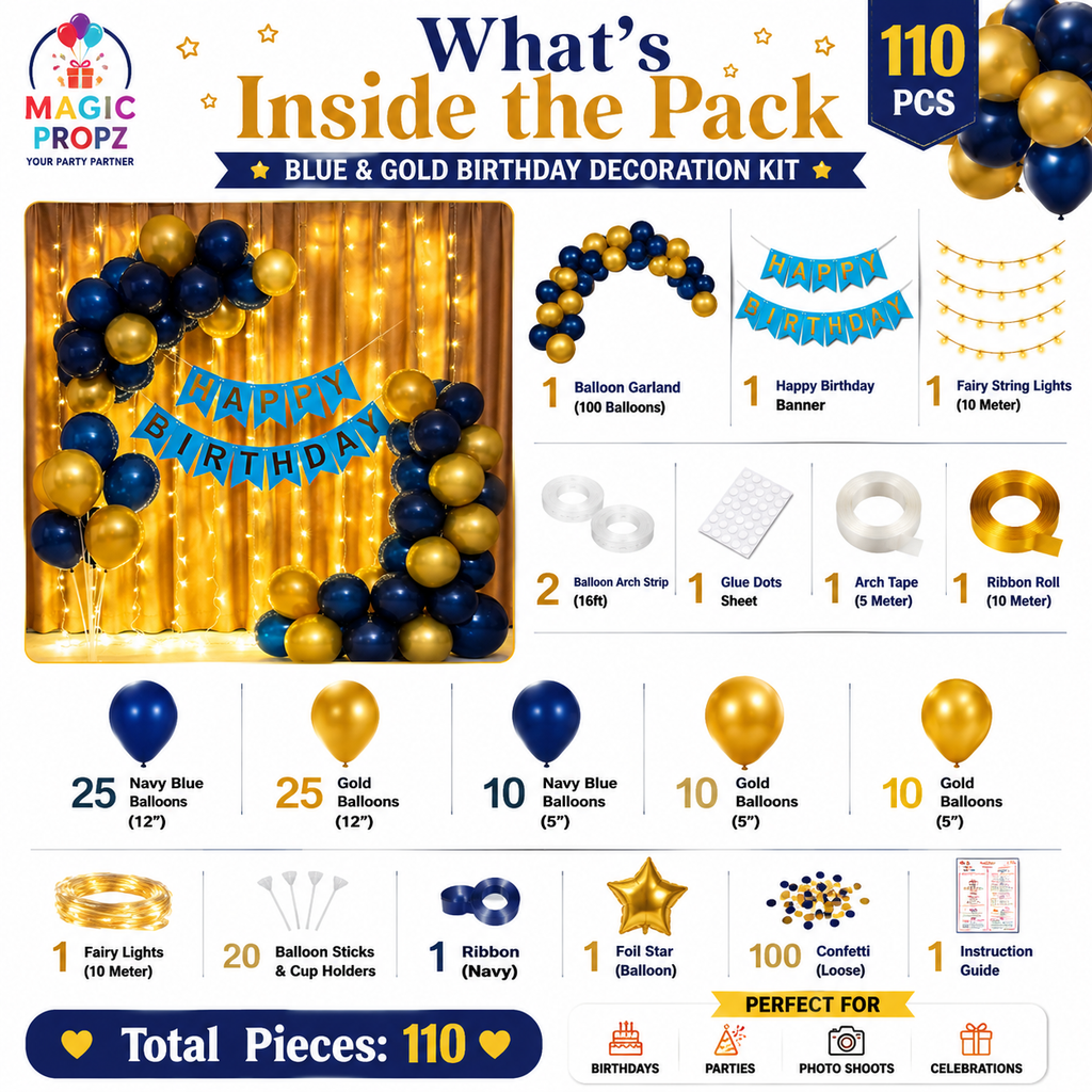 💙 NAVY BLUE • ROYAL BLUE • GOLD BIRTHDAY DECORATION KIT