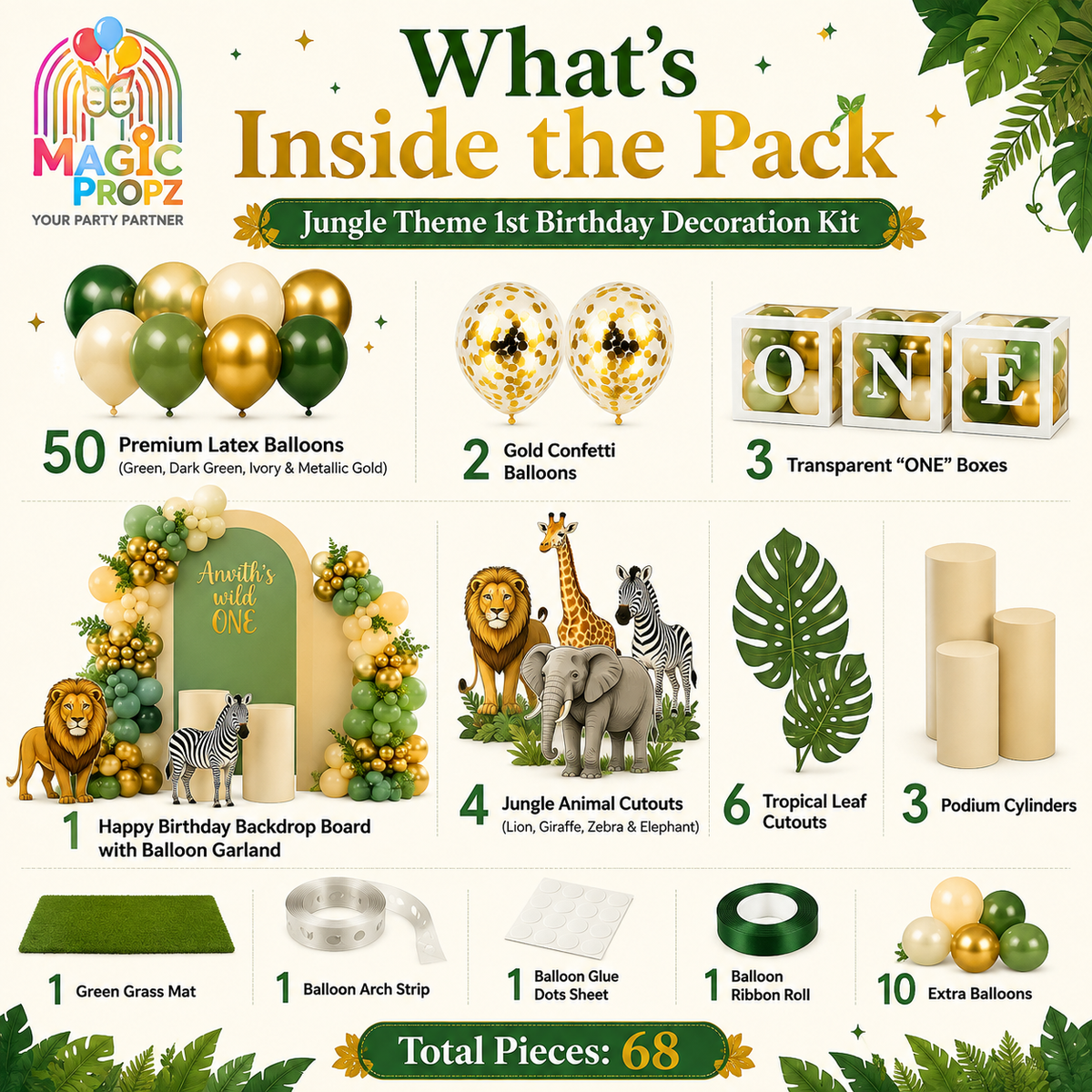 🦁 SAFARI WILD ONE BIRTHDAY DECORATION KIT