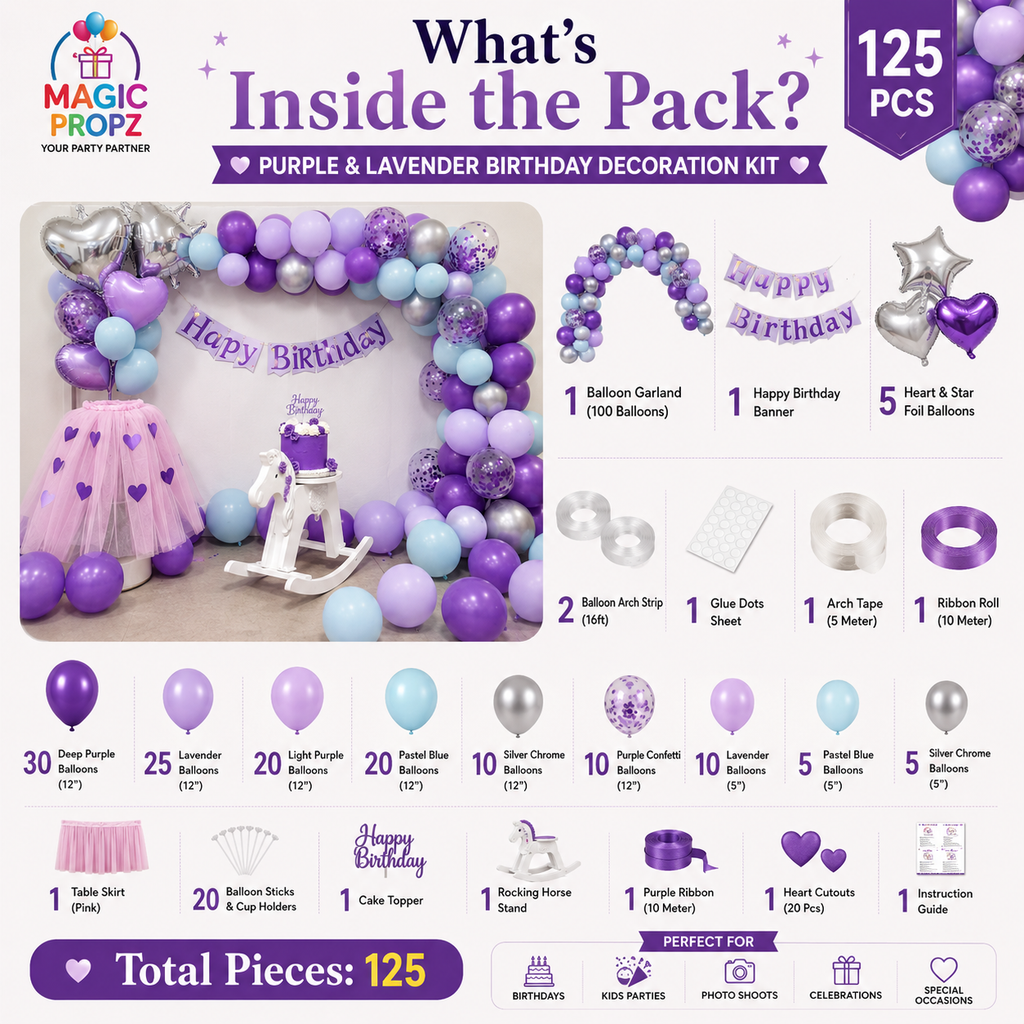 👑💜 PURPLE • LAVENDER • BABY BLUE PRINCESS BIRTHDAY DECORATION KIT