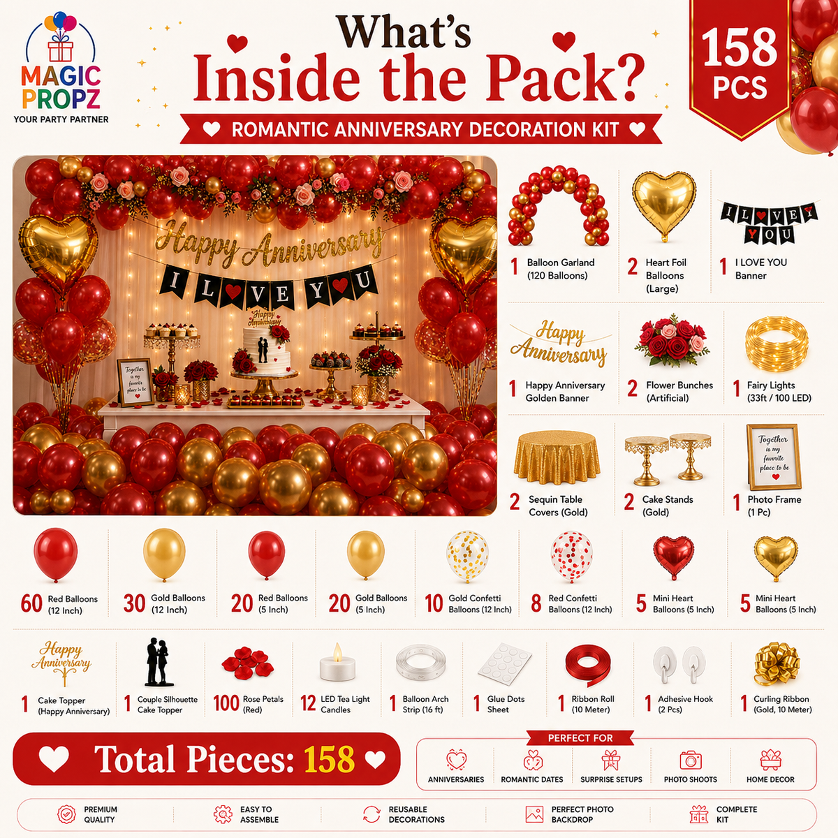 ❤️✨ RED • GOLD ANNIVERSARY DECORATION KIT