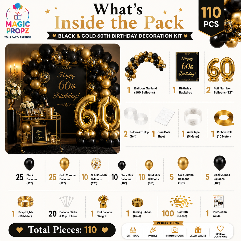 🖤✨ BLACK &amp; GOLD 60TH BIRTHDAY DECORATION K