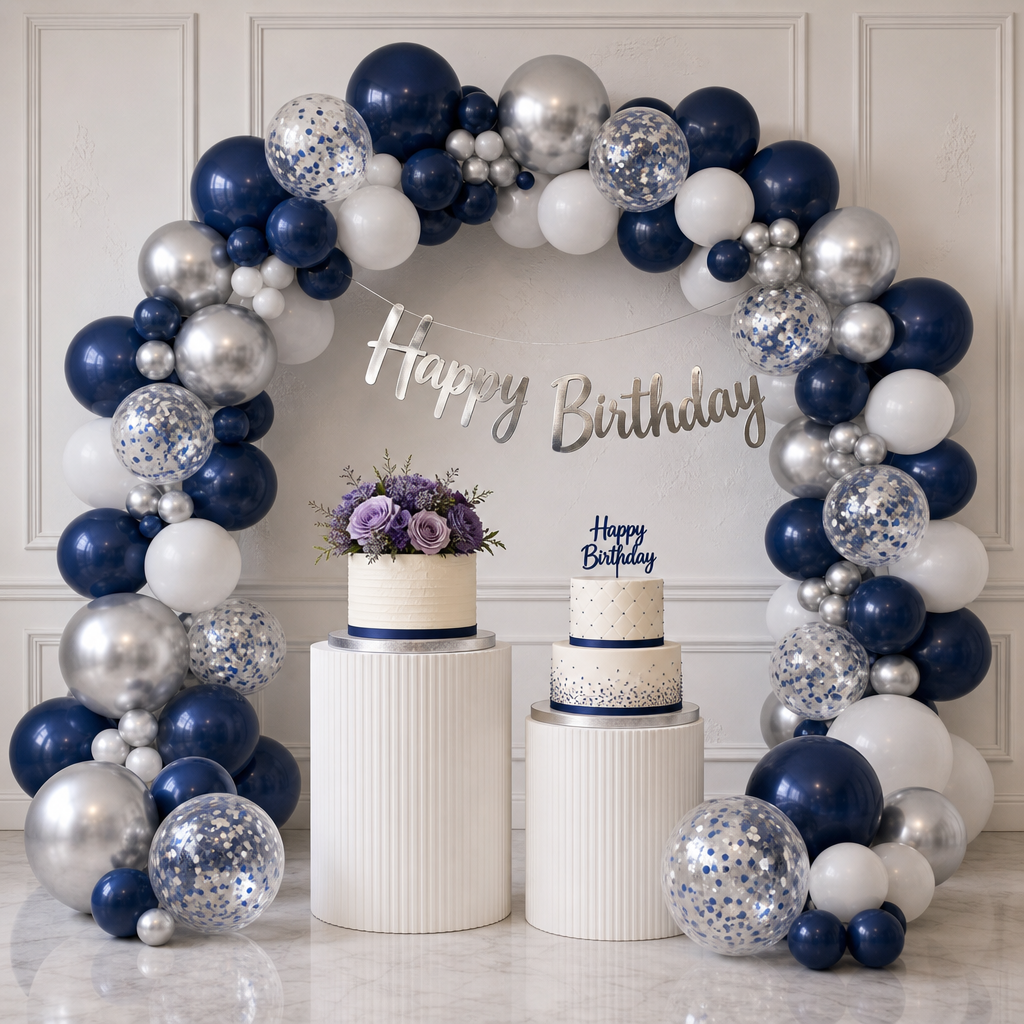 💙 DIY NAVY BLUE, SILVER &amp; WHITE BIRTHDAY DECORATION KIT