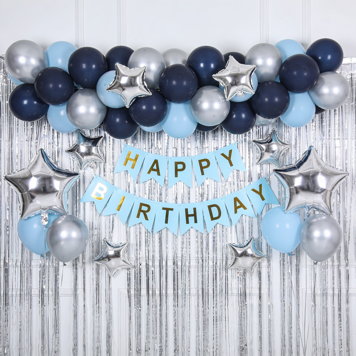 💙 BABY BLUE • NAVY BLUE • SILVER BIRTHDAY DECORATION KIT