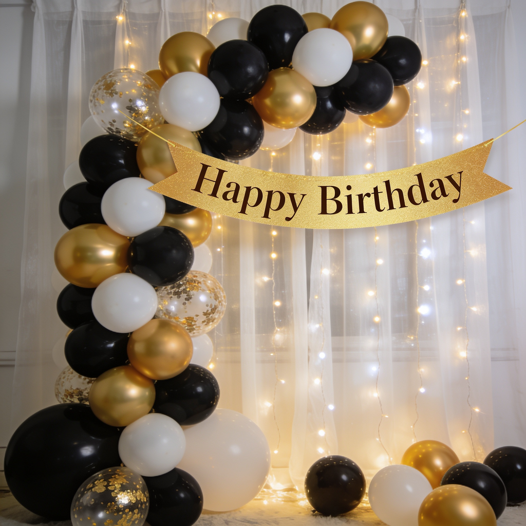 🖤 BLACK • WHITE • GOLD BIRTHDAY DECORATION KIT