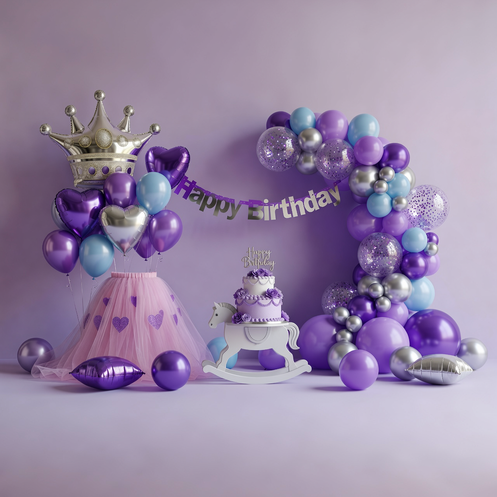 👑💜 PURPLE • LAVENDER • BABY BLUE PRINCESS BIRTHDAY DECORATION KIT