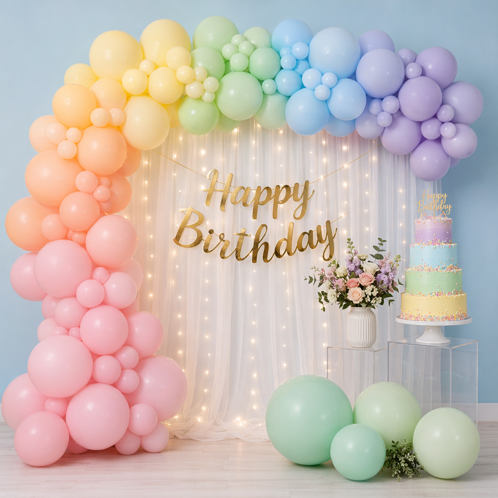 🎀 PASTEL RAINBOW BIRTHDAY DECORATION KIT