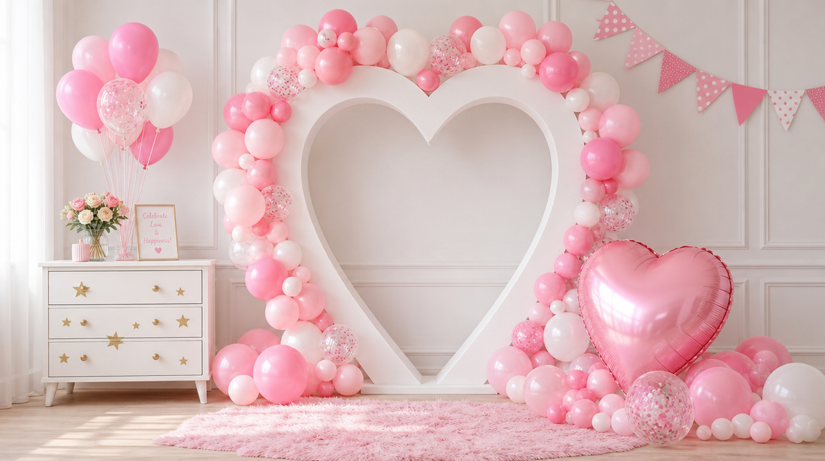 💗🌸 PINK &amp; WHITE HEART BIRTHDAY DECORATION KIT
