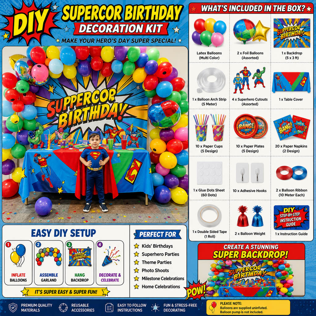 🦸 DIY SUPERHERO BIRTHDAY DECORATION KIT