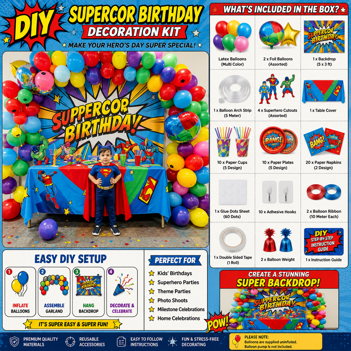 🦸 DIY SUPERHERO BIRTHDAY DECORATION KIT