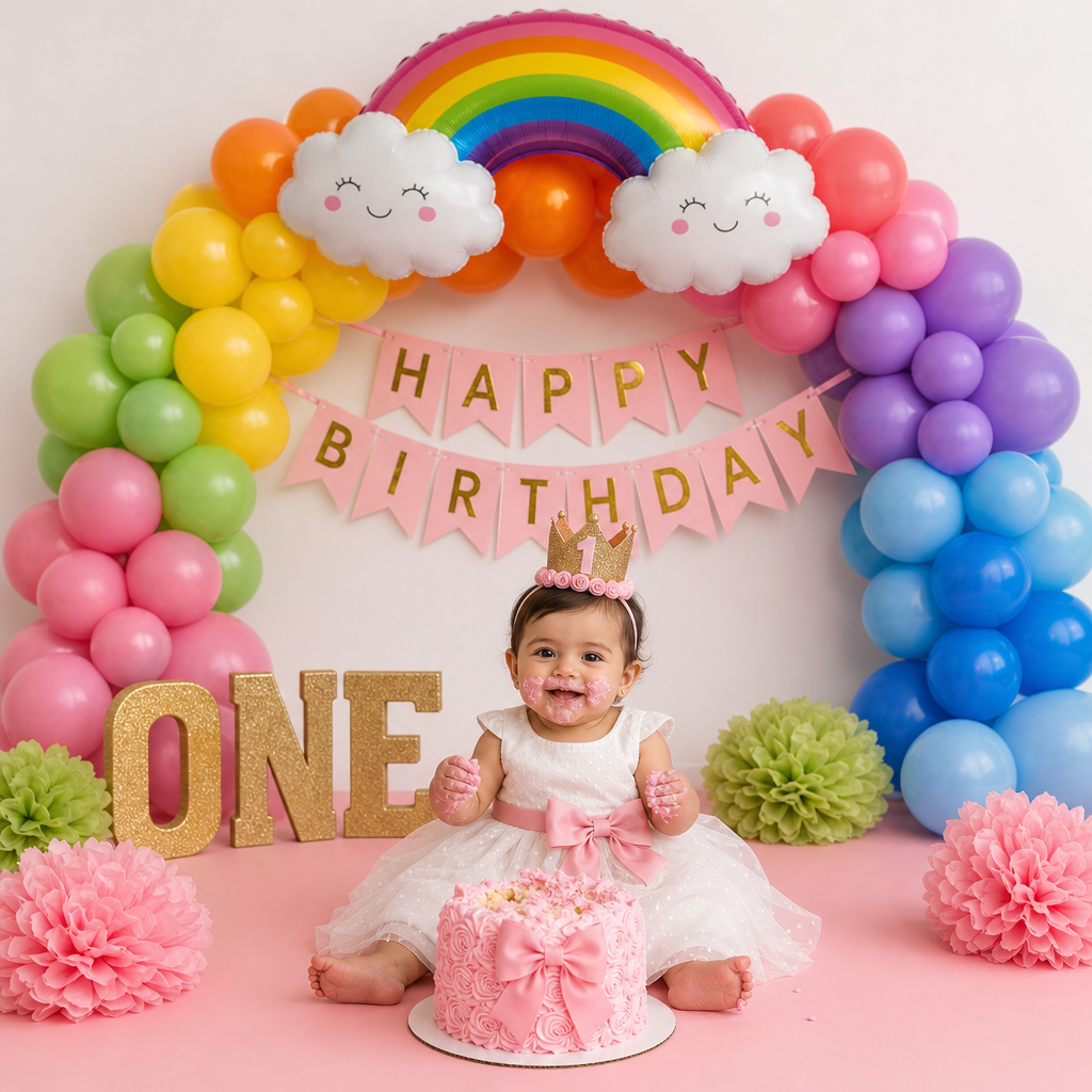 🌈🎀 RAINBOW 1ST BIRTHDAY DECORATION KIT
