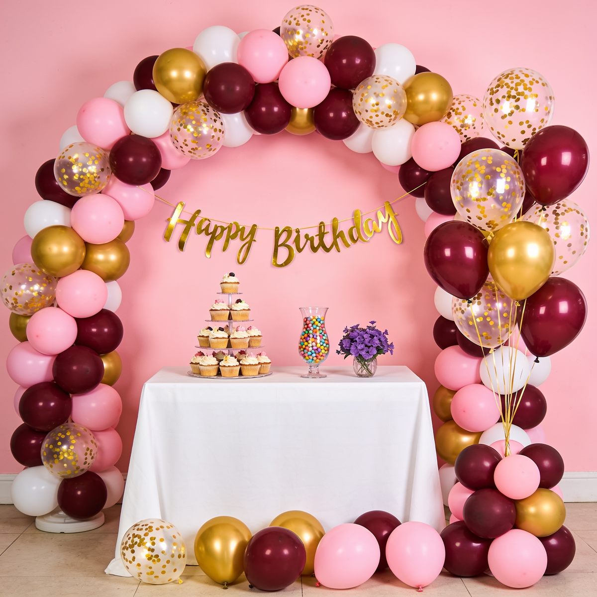 💕 BLUSH • BURGUNDY • GOLD BIRTHDAY DECORATION KIT
