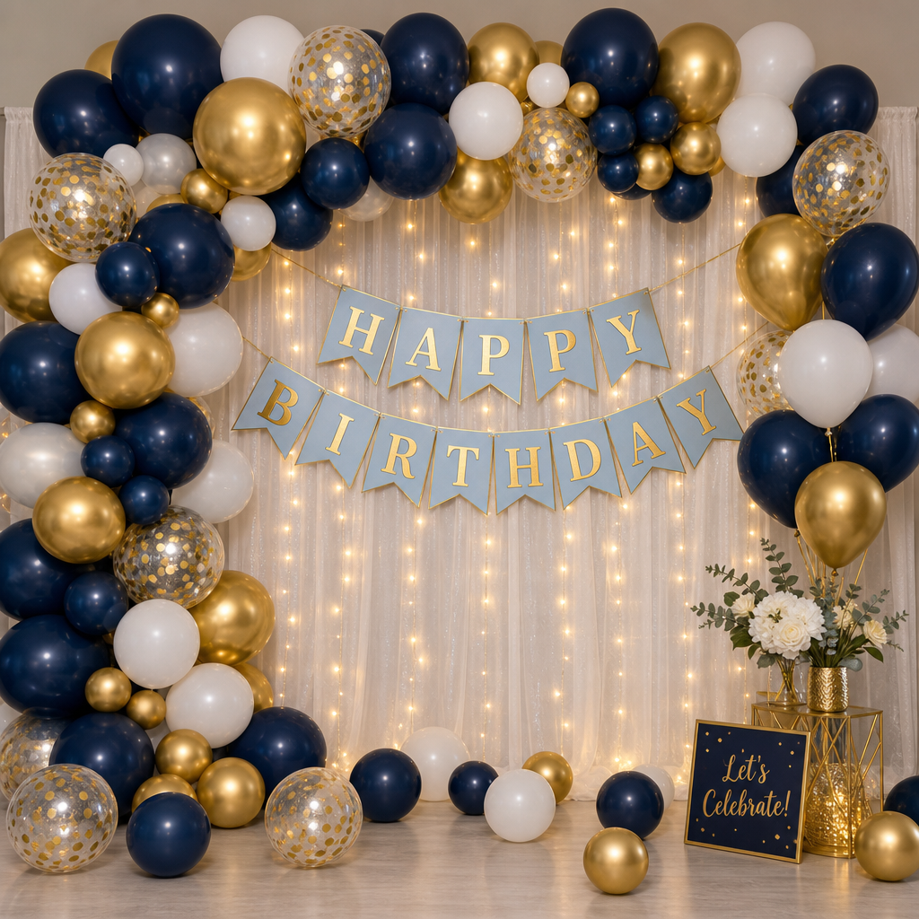 💙✨ DIY NAVY BLUE, GOLD &amp; WHITE BIRTHDAY DECORATION KIT