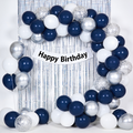 DIY Birthday Decoration Kit – Navy Blue, Silver & White